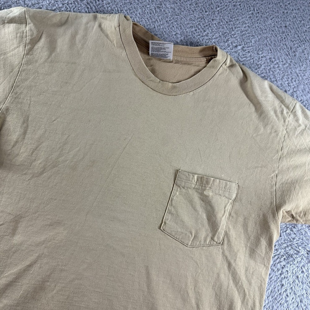 VINTAGE Pocket Tee‎ Shirt Mens Medium Yellow Brown Thrashed Stained Rockabilly